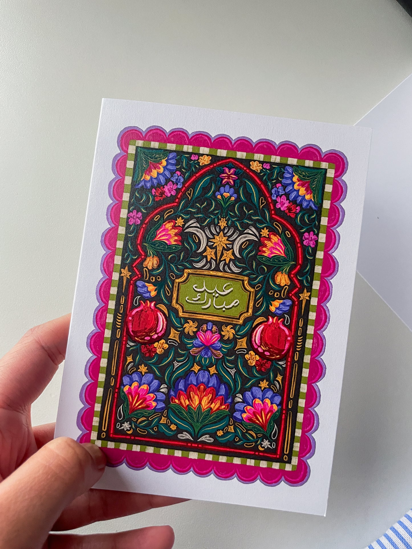 Eid Mubarak 'Paradise' (Pink) A6 Greeting Card + Envelope